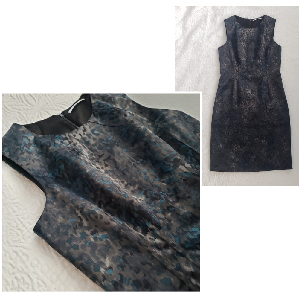 T Tahari crew neck sleeveless sheath dress